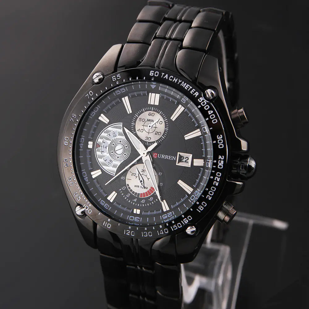 CURREN 8083 Men's Waterproof Steel Band Calendar Watch